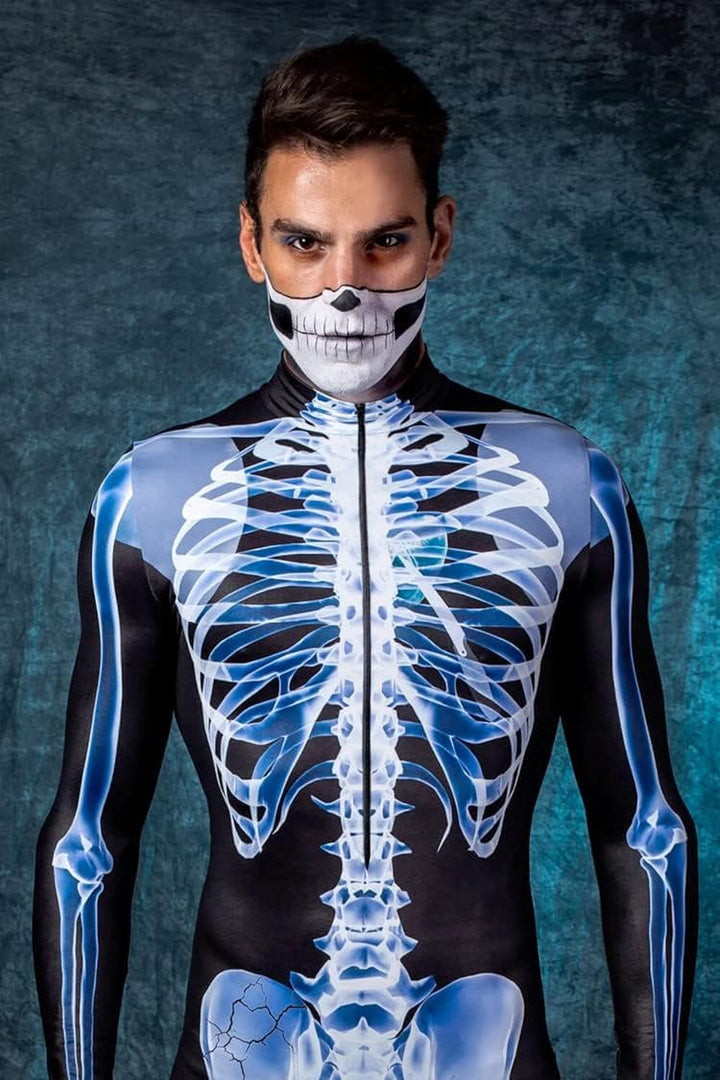 Shmily Girl Skelett Kostüm Damen Herren Halloween Kostüme Cosplay Overall Bodysuit Blau XXL, Blau XX