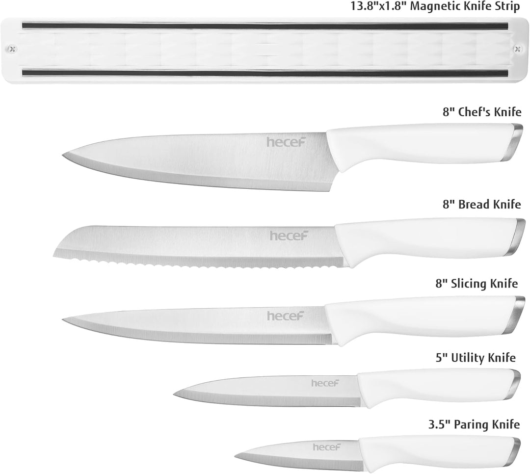 hecef Messerset mit Messerhalter Magnetisch, 5 tlg Scharfe Küchenmesser Set mit 33cm Messer Magnetle