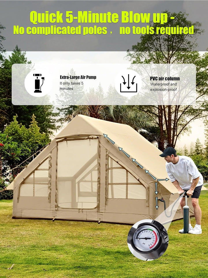 Inflatable Tents for Camping 2-4 Person - Easy Blow Up Glamping Tent with Hand Pump, Waterproof PVC