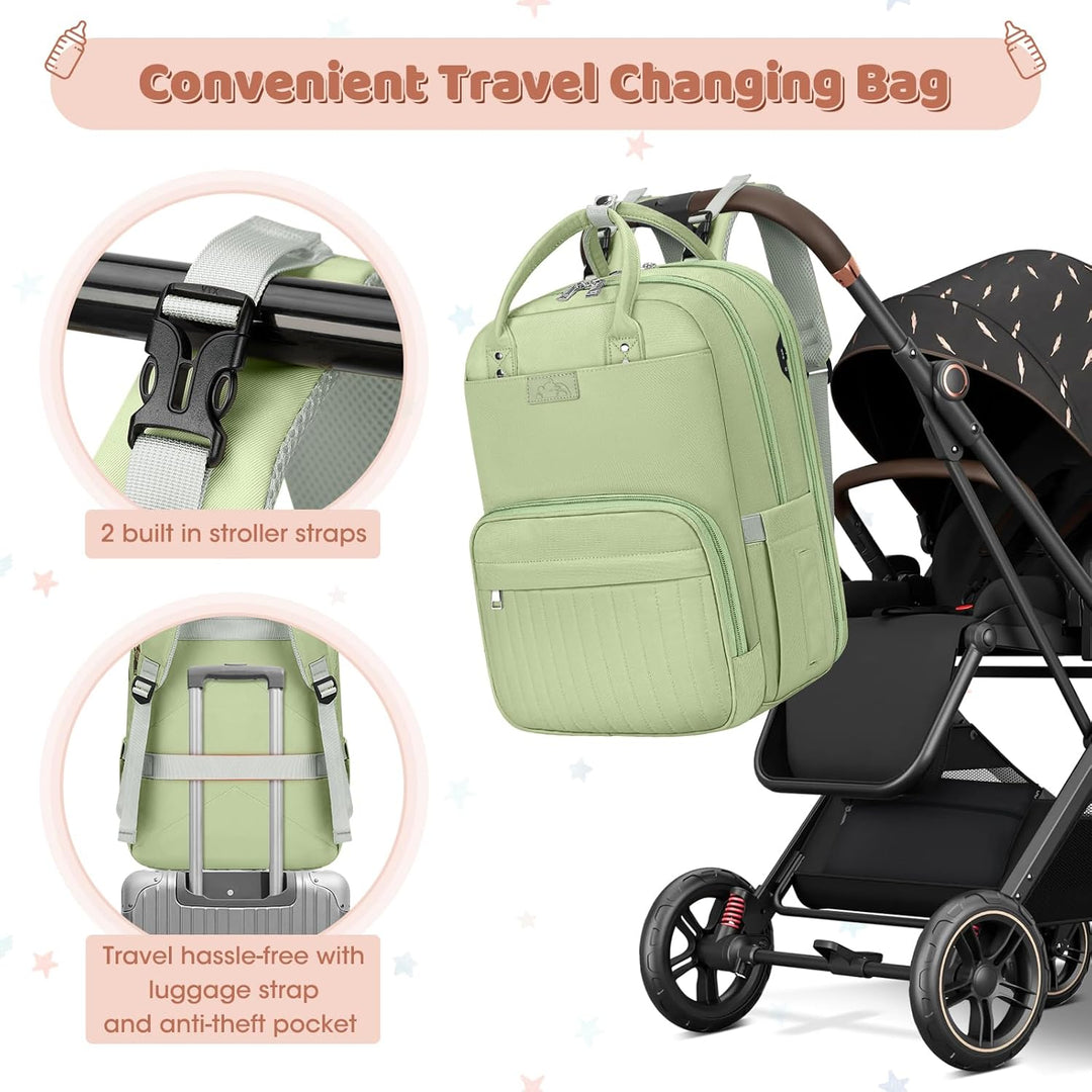 RAINSMORE Baby Wickelrucksack Gross Wickeltasche Rucksack mit Kinderwagengurten und Wickelunterlage