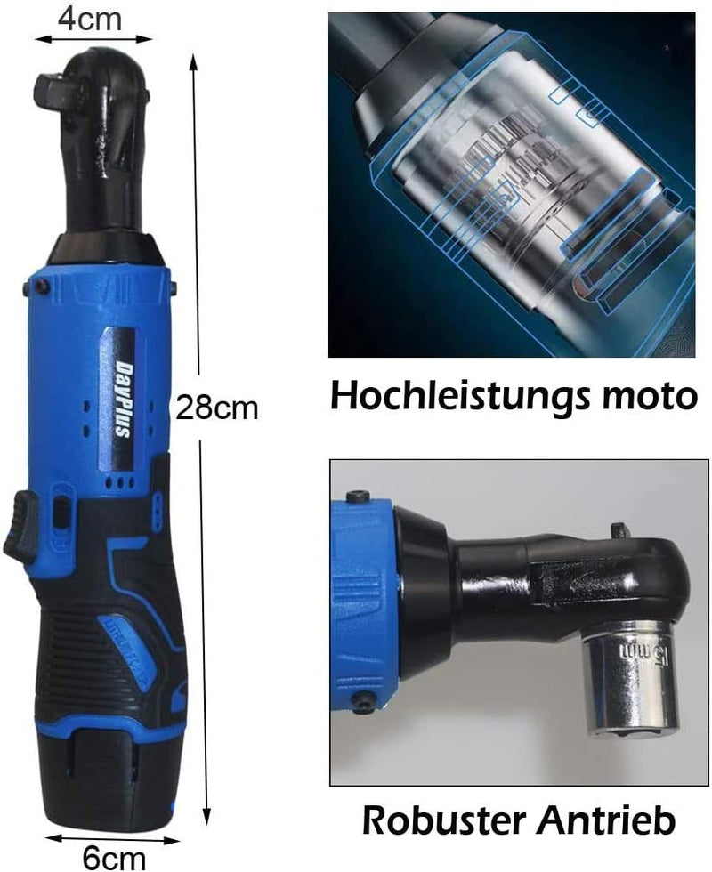 Elektrische Ratschenschlüssel 12V 3/8 Zoll Akku Ratschenschlüsse mit 2 x 1500mAh Akku, Ratschenschlü