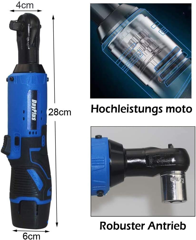 Akku Ratschenschlüssel mit 2 x 1500mAh Lithium Akkus, Elektrische Ratschenschlüssel Set - 40Nm, 12V,