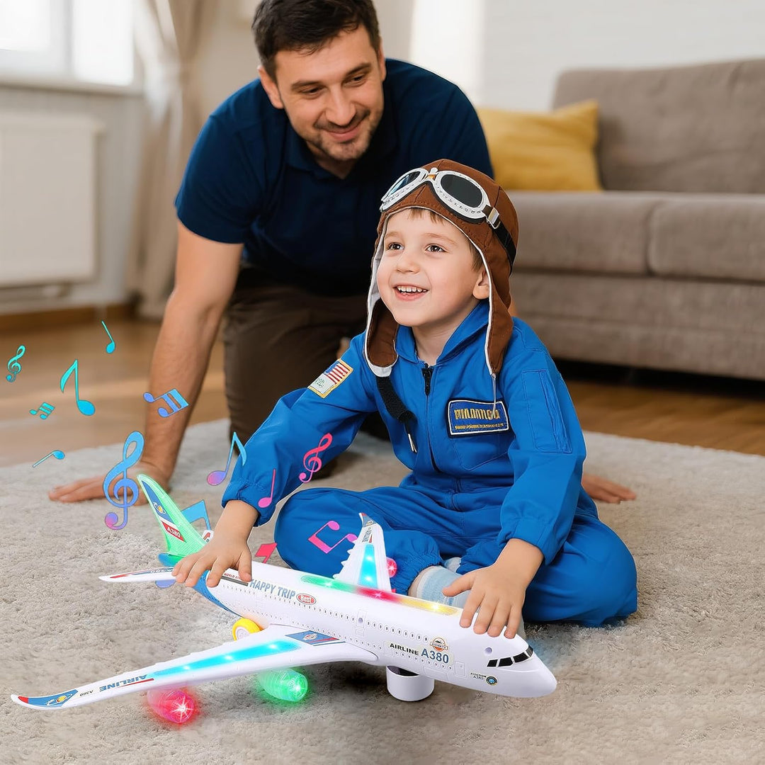 Bump and Go Flugzeugspielzeug – Realistisches Flugzeugmodell mit 4D-Lichtern & Sound – Bewegliches F