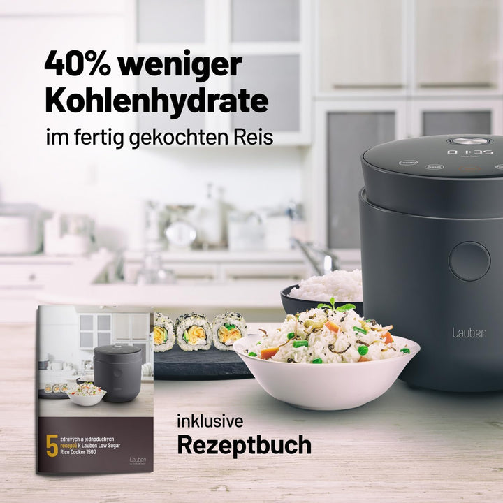 Lauben Low Sugar Rice Cooker Reiskocher mit Low-Suger-Funktion, Fassungsvermögen 1,5l, verzögerter S