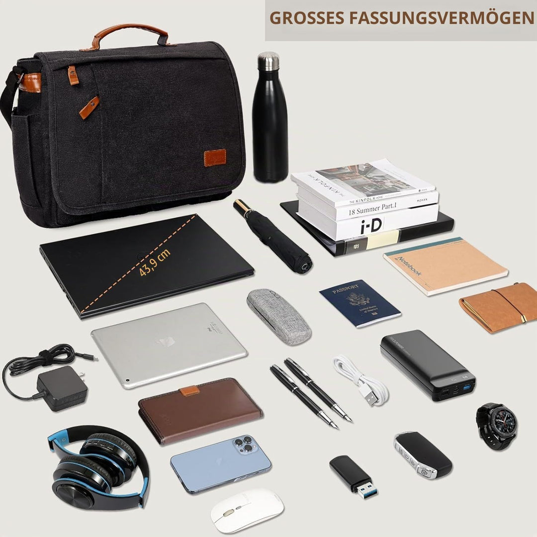 ESTARER Laptoptasche 17 Zoll Umhängetasche Herren Canvas für Arbeit Uni Grau Dunkelgrau 17-17.3 Zoll