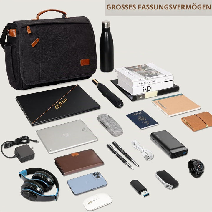 ESTARER Laptoptasche 17 Zoll Umhängetasche Herren Canvas für Arbeit Uni Grau Dunkelgrau 17-17.3 Zoll