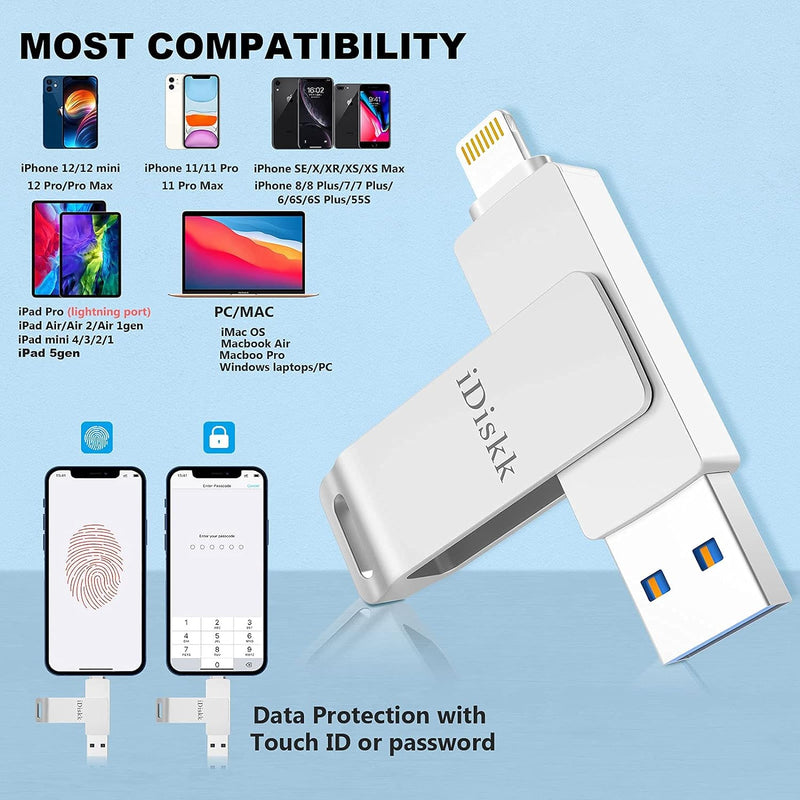 iDiskk MFi-zertifizierter 64GB Lightning-USB-Foto-Stick Speicher weiterung Sicherung Flash-Laufwerk