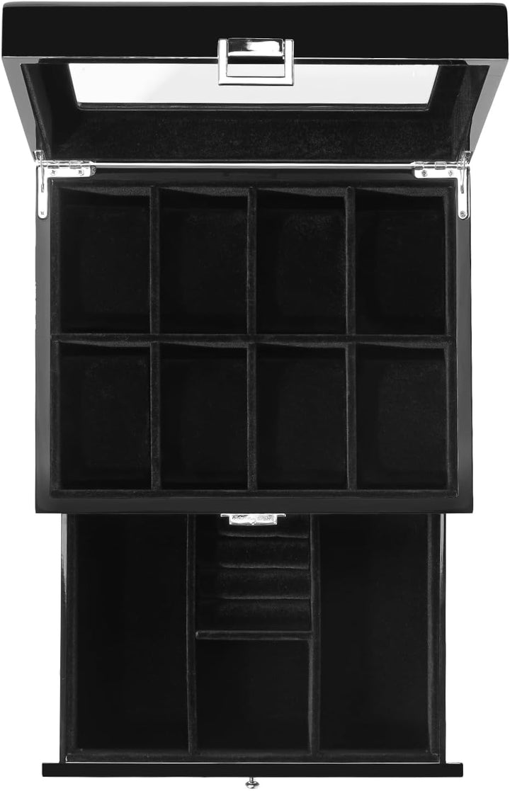 ProCase Uhrenbox mit 8 Fächern, Uhrenkasten Uhrenkoffer mit Glasdeckel Uhrenkissen, Uhrenschatulle f