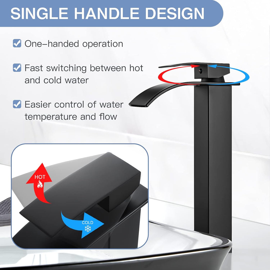 kisimixer Wasserfall Wasserhahn Bad Schwarz Matt, Hoch Wasserfall Waschtischarmatur, Waschbecken Was