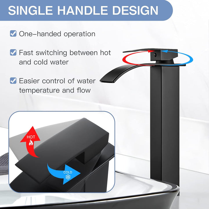 kisimixer Wasserfall Wasserhahn Bad Schwarz Matt, Hoch Wasserfall Waschtischarmatur, Waschbecken Was