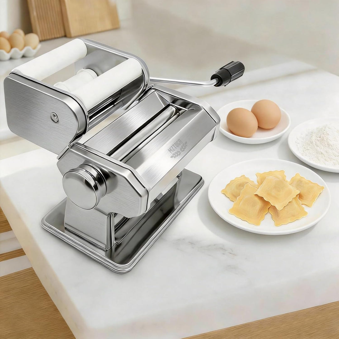 MZTOGR Pasta Maker machine, Set mit 6 Stück 150 mm Stahl Nudelmaschine mit 9 einstellbaren Dickenein