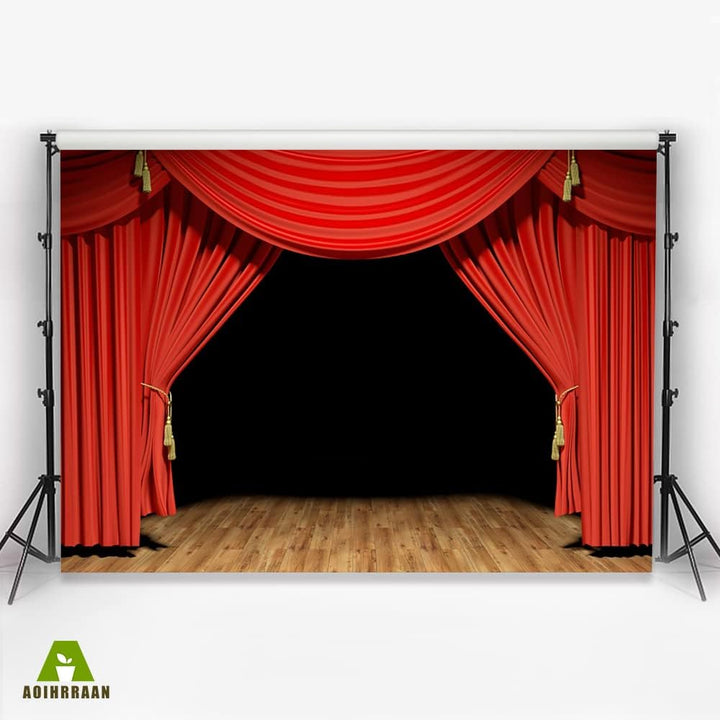 Aoihrraan 3x2m Theater Bühne Hintergrund Rot Vorhänge Rustikal Vintage Holz Boden Bühne Fotografie H