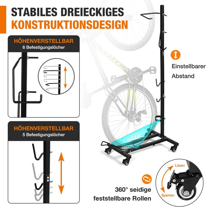 Fahrradständer Vertikal mit Feststellrollen, ohne Bohren 1 Stück, 1 Stück