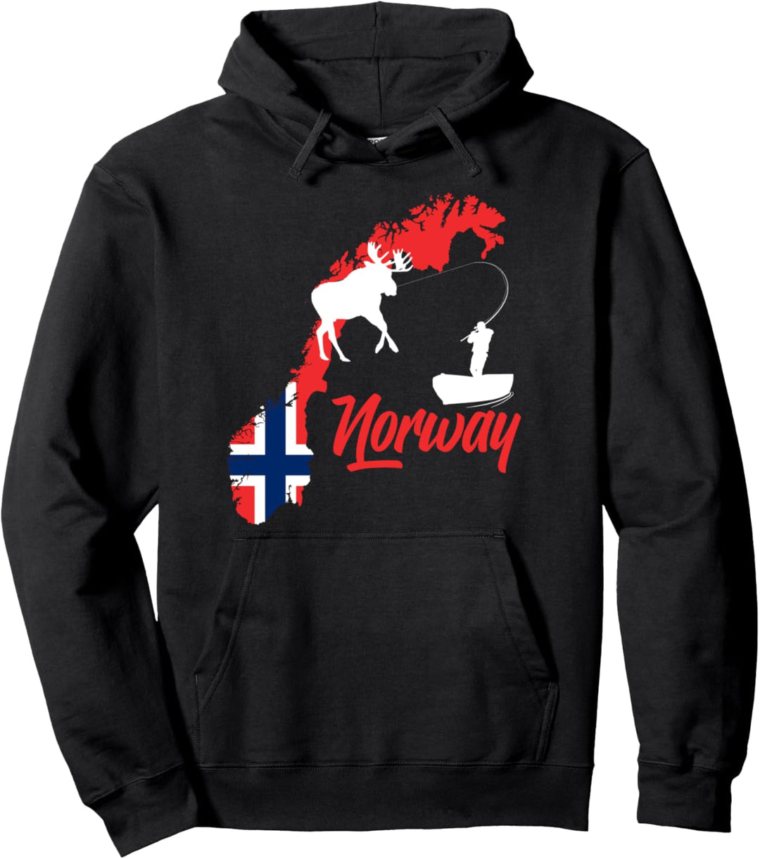 Norwegen Urlaub Norwegen Landkarte Angeln Norwegen Elch Pullover Hoodie