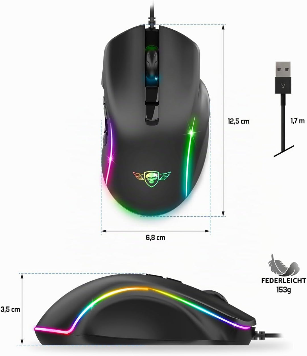 SPIRIT OF GAMER x ELITE M30 | PC Gaming Maus mit Kabel | 10 Programmierbare Tasten | Optischer Senso