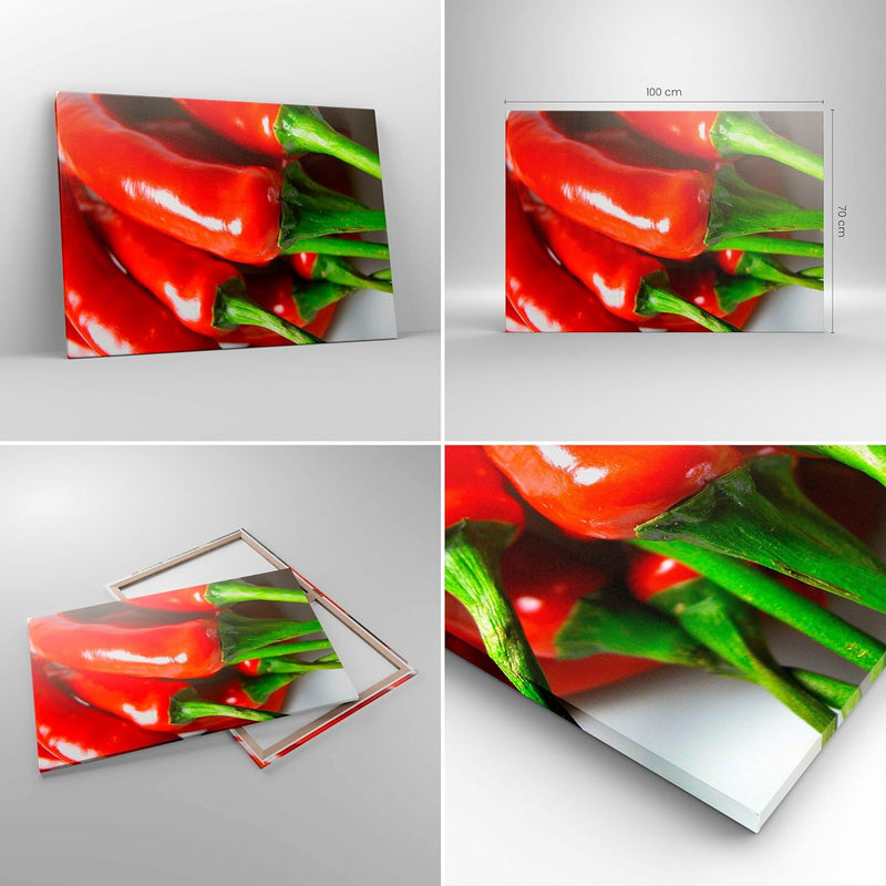 Bilder auf Leinwand 100x70cm Leinwandbild mit Rahmen Gemüse würzig Chili Gross Wanddeko Bild Schlafz