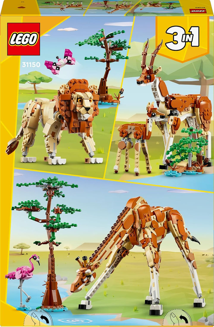 LEGO Creator 3in1 Tiersafari, Kreativ-Set mit Tierfiguren, 3 Baumöglichkeiten: Spielzeug-Giraffe, Ga