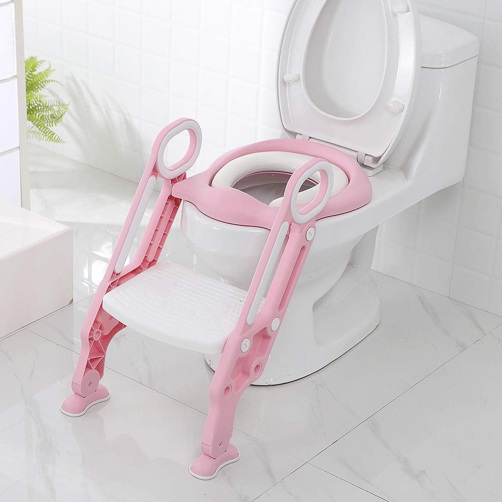 Toilettensitz Kinder mit Treppe, Kinder Toilettensitz Toilettentrainer, Weicher WC Sitz, Faltbar Kin