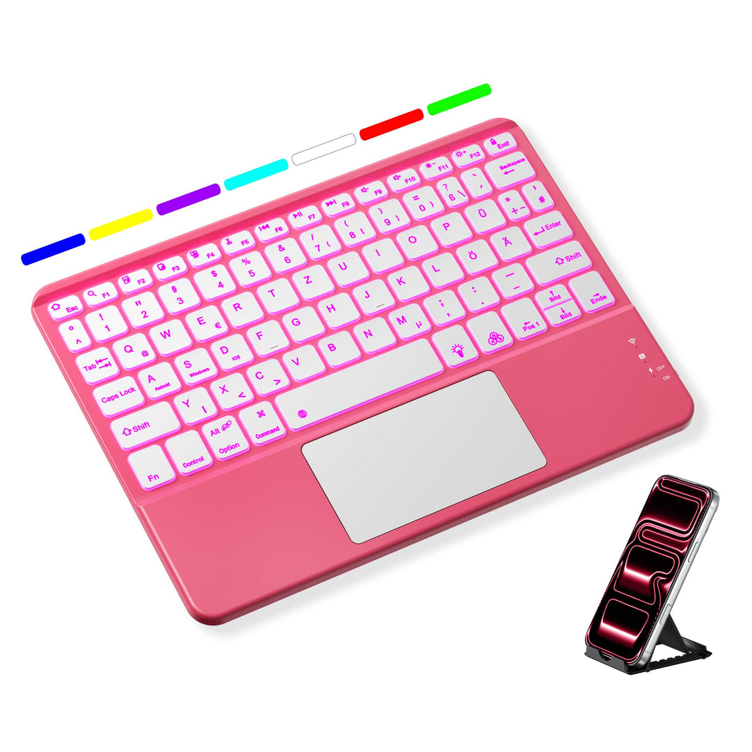 Vobafe Bluetooth Tastatur mit Touchpad, 7-farbiges Backlight iPad Tastatur | Traleicht Kabellose QWE
