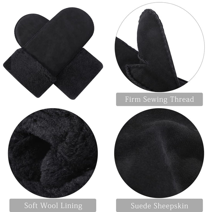 Harssidanzar Damen Fäustlinge,Winter Schaffell Lammfell beheizte warme pelzige Stulpenhandschuhe Led