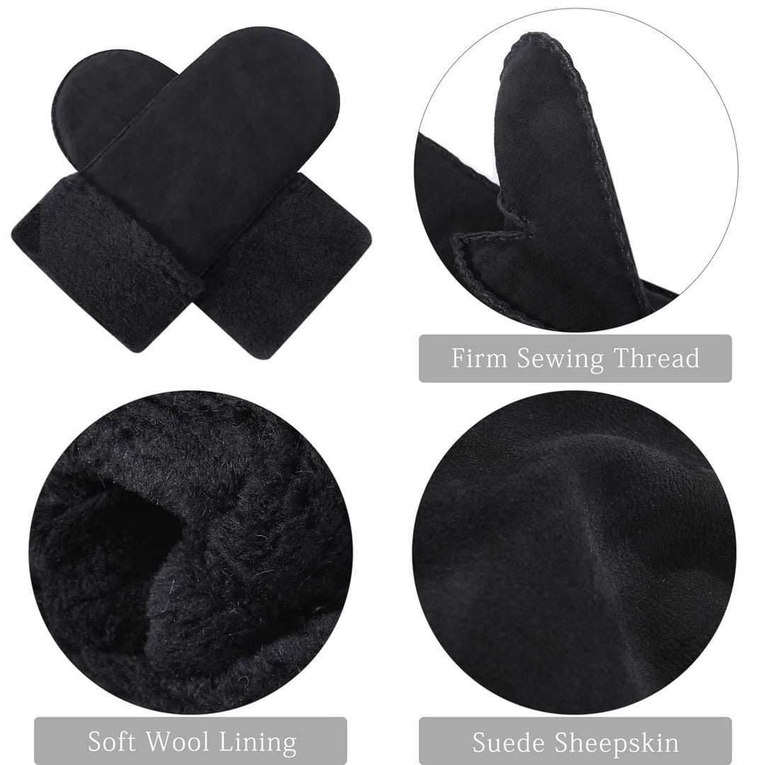 Harssidanzar Damen Fäustlinge,Winter Schaffell Lammfell beheizte warme pelzige Stulpenhandschuhe Led