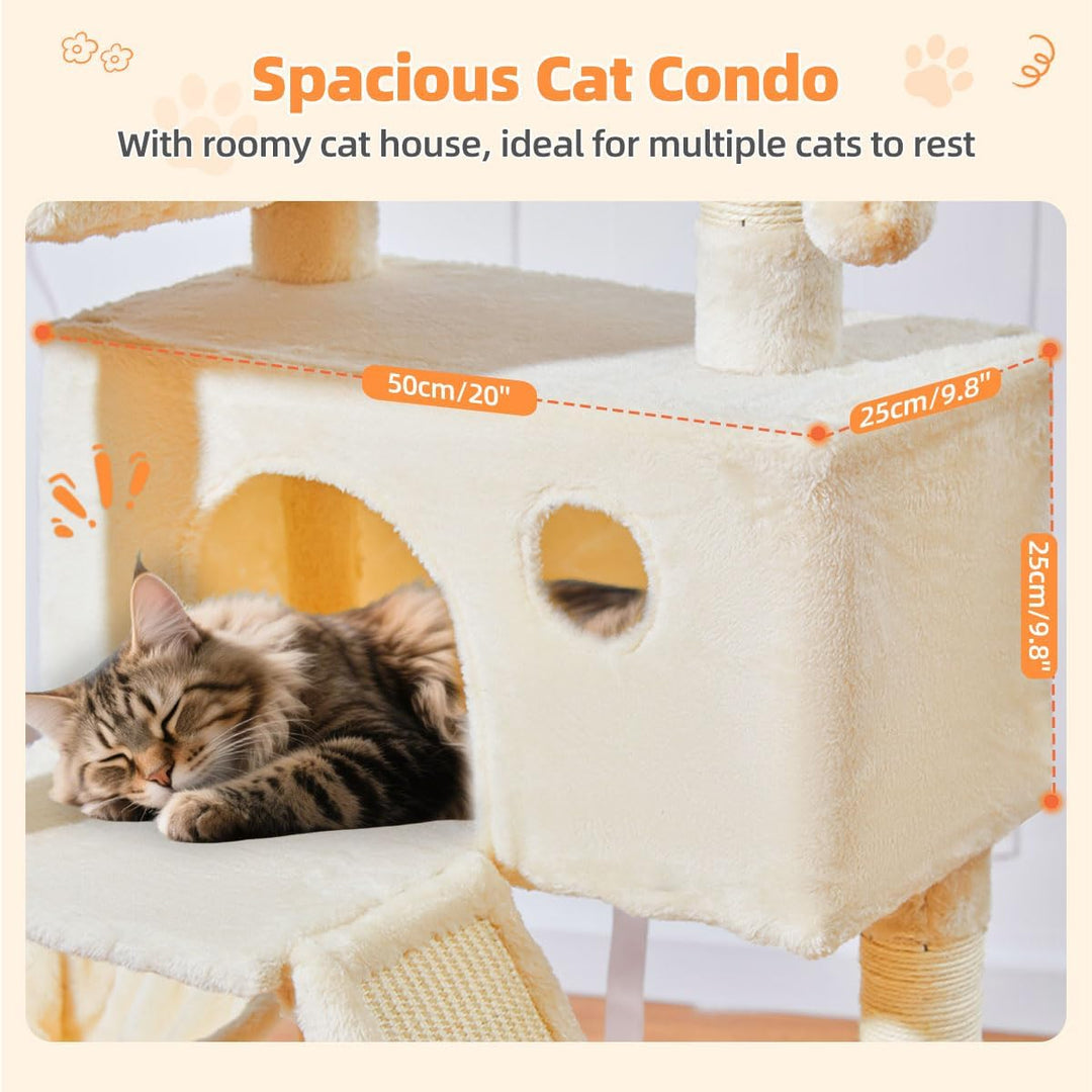 Taoqimiao 146CM Kratzbaum Gross, Katzenbaum Katzen Kratzbaum Grosse Katzen Stabil mit 2 Katzenhaus,