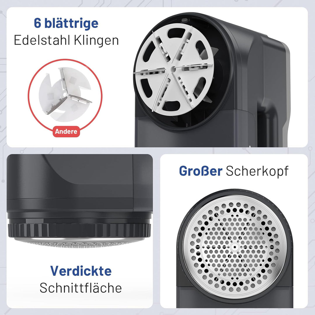 BEAUTURAL Fusselrasierer, Wiederaufladbarer Flusenentferner Elektrisch, 3 Geschwindigkeiten, 6-Kling