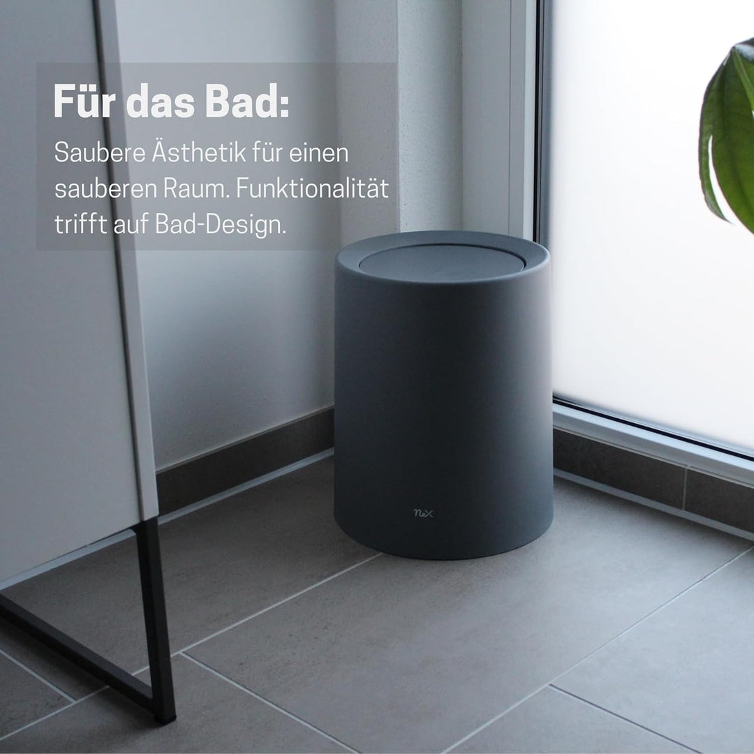Mülleimer mit Schwingdeckel | 12L | Grau Matt | Ideal für Bad, Schlafzimmer und Büro | Modernes Desi