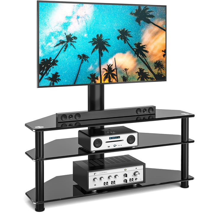 RFIVER TV Rack Glas Fernsehtisch TV Ständer für 32 - 70 Zoll Fernseher, TV Eckschrank TV Möbel Ferns