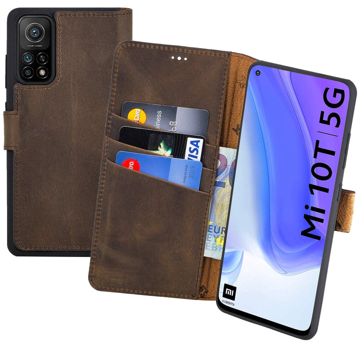 Suncase Book-Style Hülle kompatibel mit Xiaomi Mi 10T 5G Leder Tasche (Slim-Fit) Lederhülle Handytas