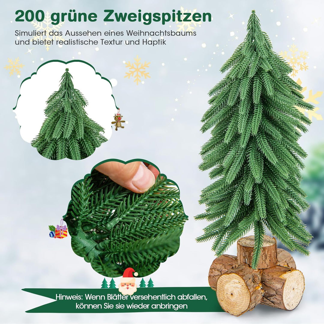 GOPLUS Mini-Weihnachtsbaum 40cm, Künstlicher Tannenbaum auf Holzfuss mit 200 PE-Zweigspitzen, Kleine