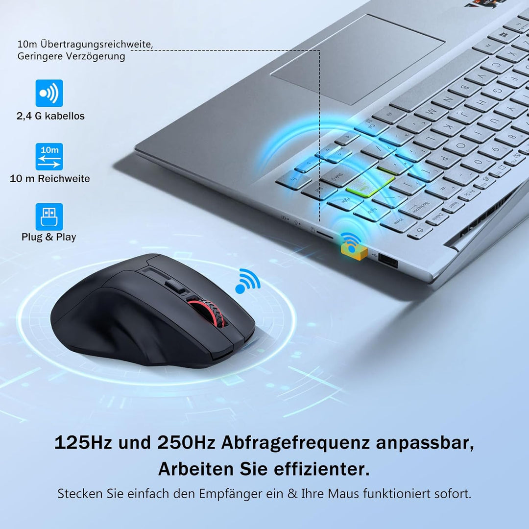 E-Yooso kabellose Maus für Mittelgrosse bis Grosse Hände, ergonomische Funk-Computermaus, 6 Tasten,