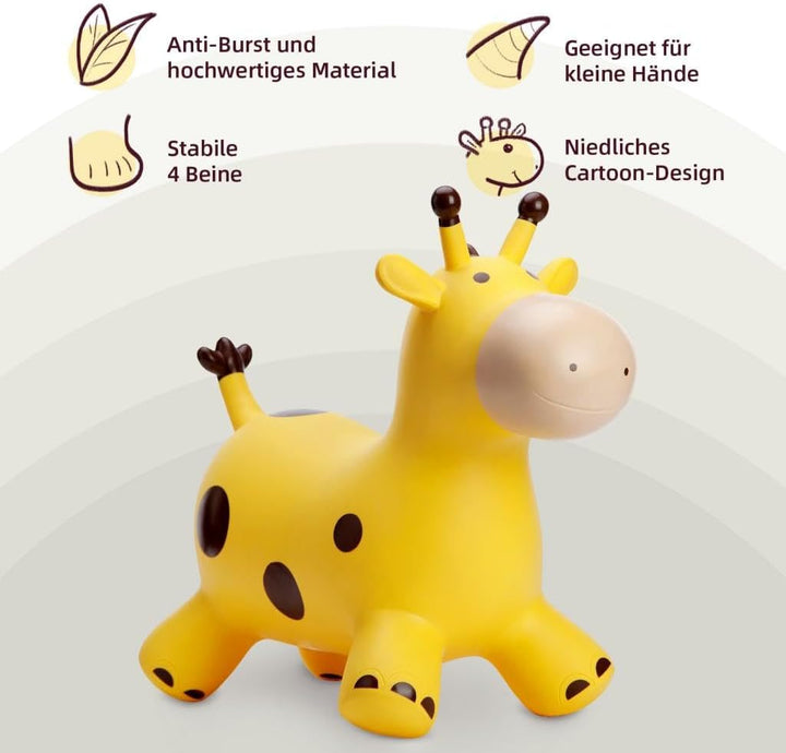 U&C Planet Hüpftier für Kinder Aufblasbare Giraffe Gelbe Giraffe Hüpfer mit Handpumpe,Sprungpferd Hü