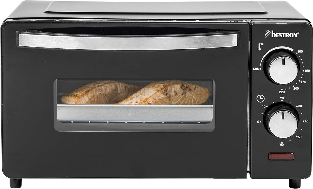 Bestron AOV9 Kompakter Mini-Backofen mit Ober-/Unterhitze, 9 Liter, 800 Watt, Schwarz 9 Liter