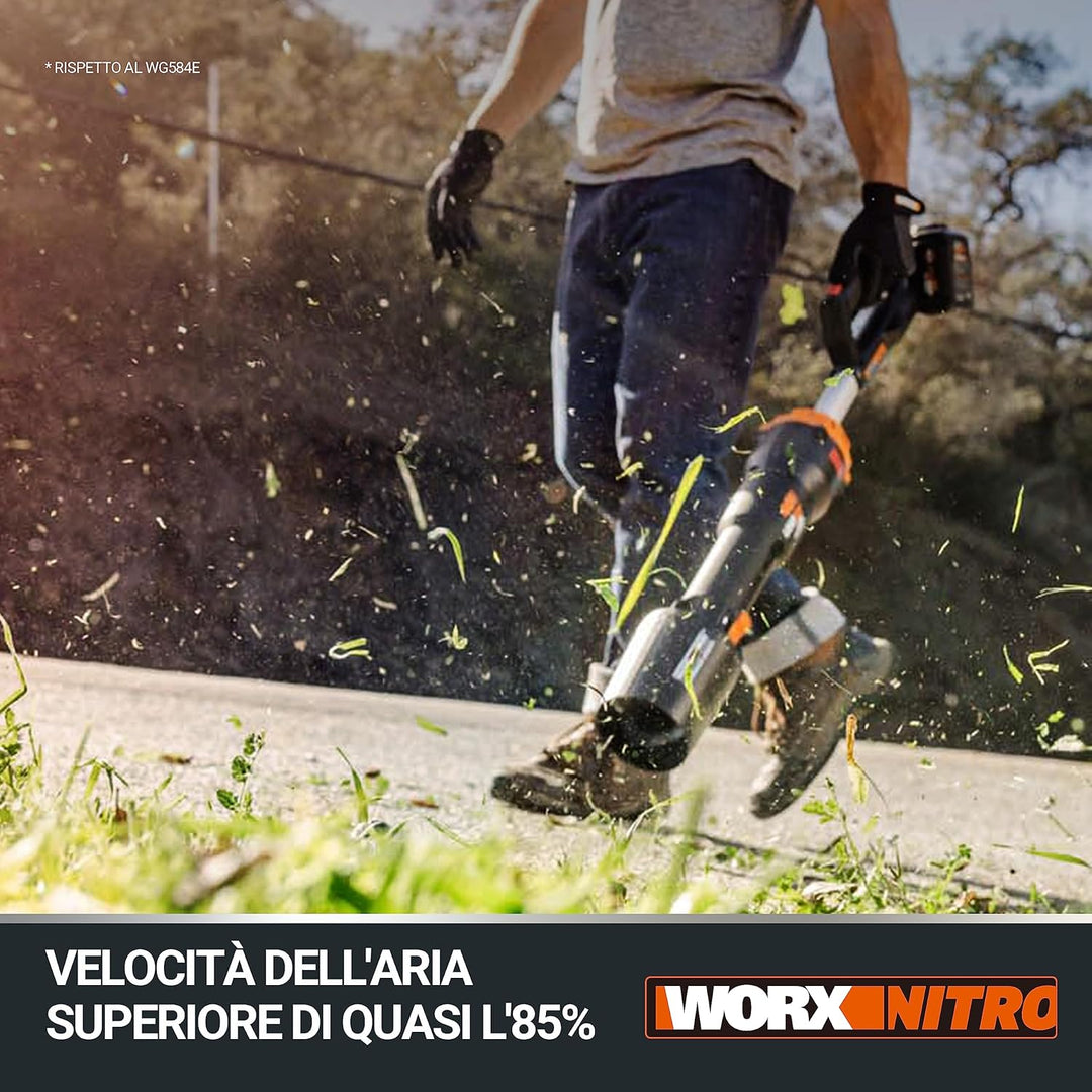 WORX Nitro 40V Akku-Laubbläser WG585E - bürstenloser Motor - 3 Geschwindigkeiten & Turbomodus - 266k