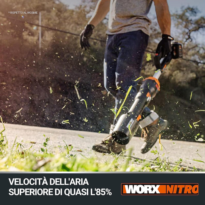 WORX Nitro 40V Akku-Laubbläser WG585E - bürstenloser Motor - 3 Geschwindigkeiten & Turbomodus - 266k