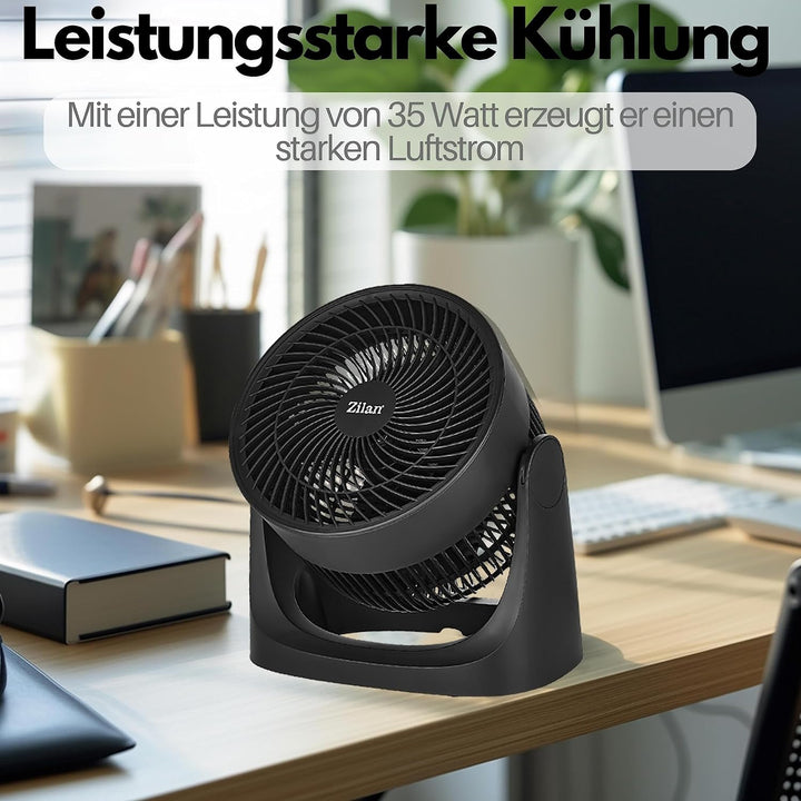 Zilan Sehr Silent Tischventilator | 3 Stufen | Durchmesser 18 cm | Energiesparend | Für Büro, Schlaf