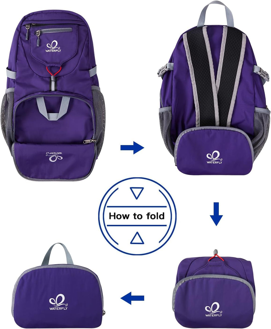 WATERFLY Ultraleicht Faltbar Klein Rucksack: 20L Leicht Packable Wanderrucksack Tagesrucksack Trekki
