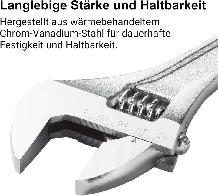 Jetech Verstellbarer Schraubenschlüssel 300 mm （12 Zoll – Profi-Rollgabelschlüssel mit breiter Backe