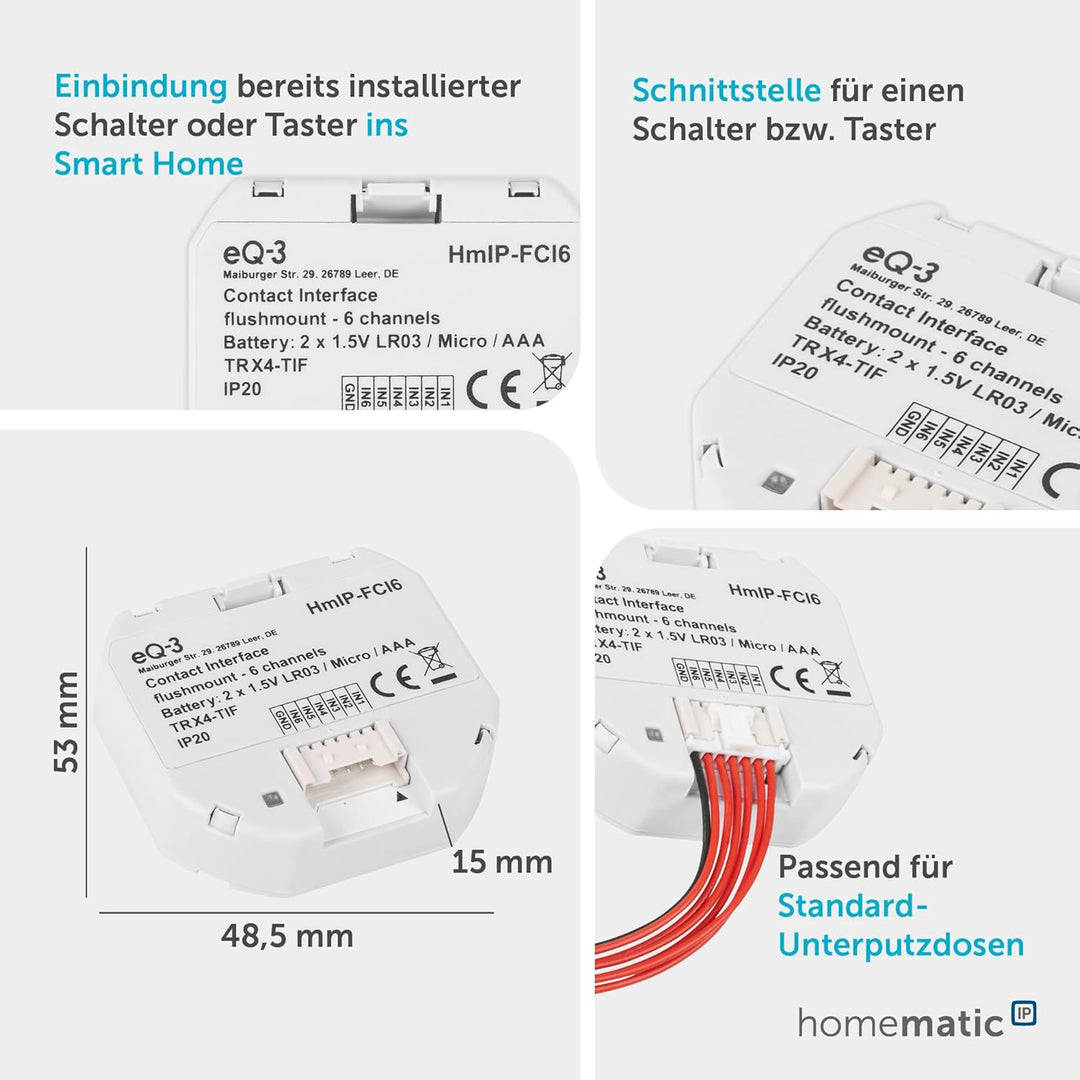 Homematic IP Smart Home Kontakt-Schnittstelle Unterputz – 6-fach, 153501A0 6-fach Unterputz, 6-fach