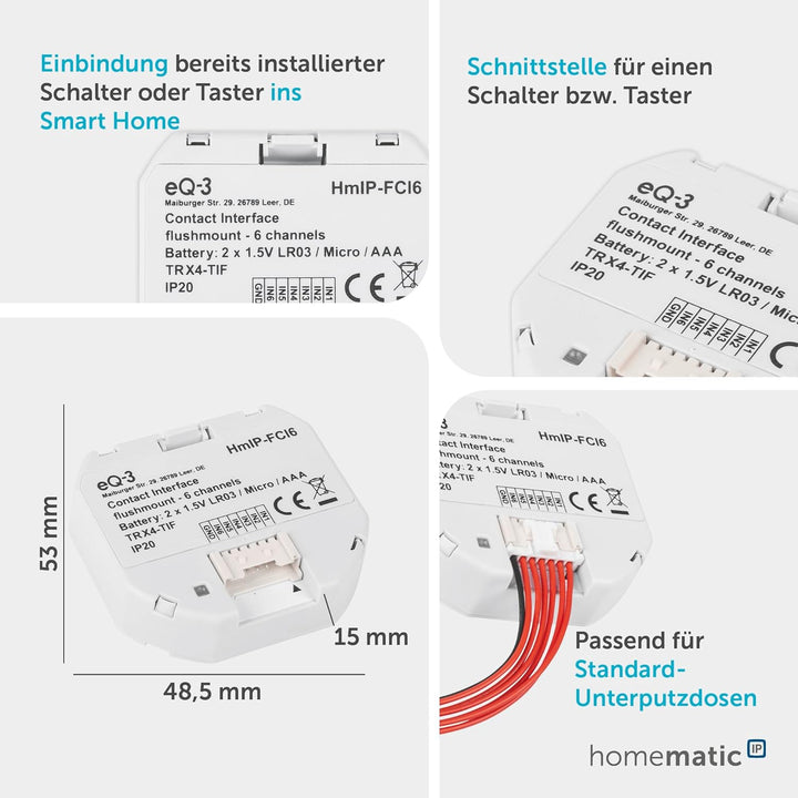 Homematic IP Smart Home Kontakt-Schnittstelle Unterputz – 6-fach, 153501A0 6-fach Unterputz, 6-fach