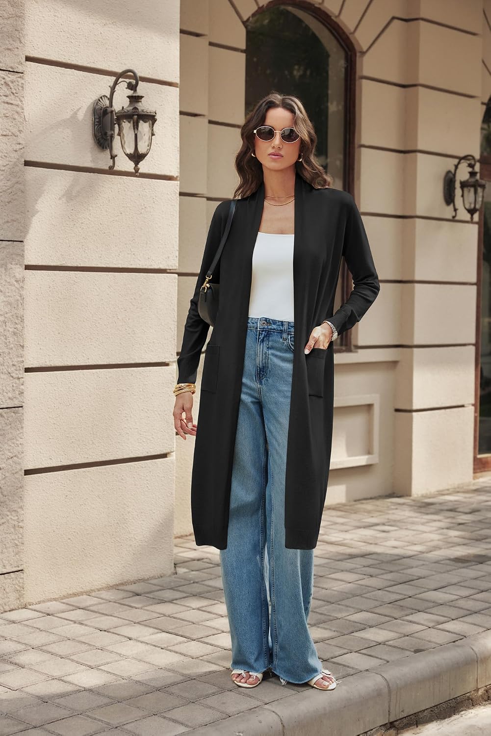 GRACE KARIN Damen Strickjacke Offene Langarm Knitwear Casual Maxi Lang Cardigan Sweater CLE02380, XL