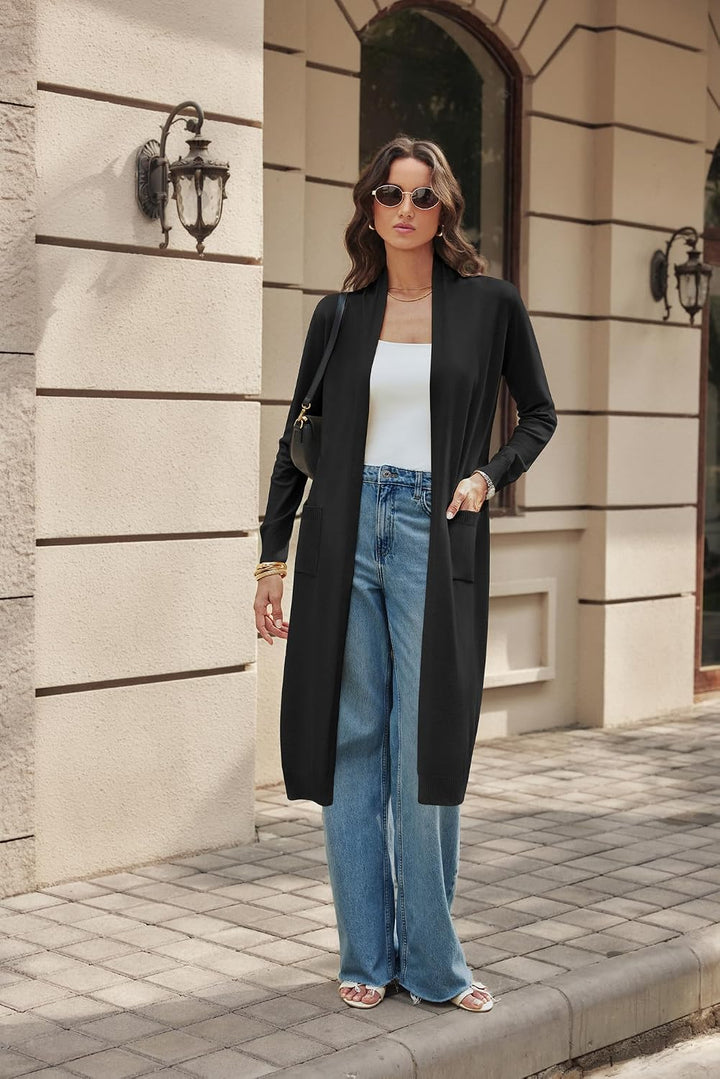 GRACE KARIN Damen Strickjacke Offene Langarm Knitwear Casual Maxi Lang Cardigan Sweater CLE02380, XL