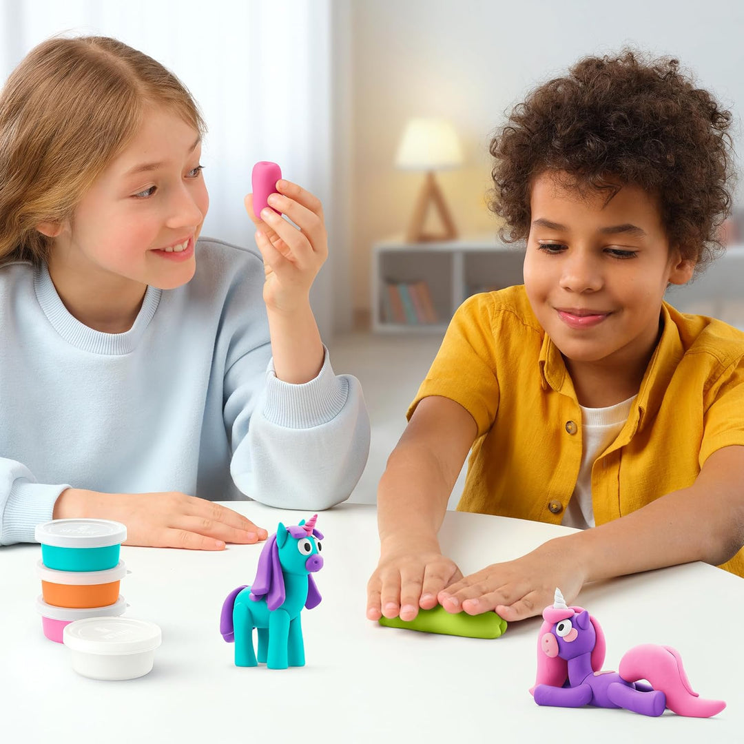 HEY CLAY Die Regenbogen-Einhörner - 15 Dosen lufttrocknende Knete für Kinder ab 3 Jahren - Kreatives