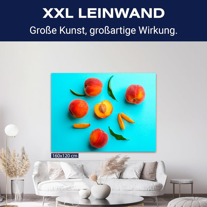 wandmotiv24 Obst & Gemüse als Leinwandbild, 60x45cm, Querformat, Pfirsisch, Früchte, Küche, Lebensmi
