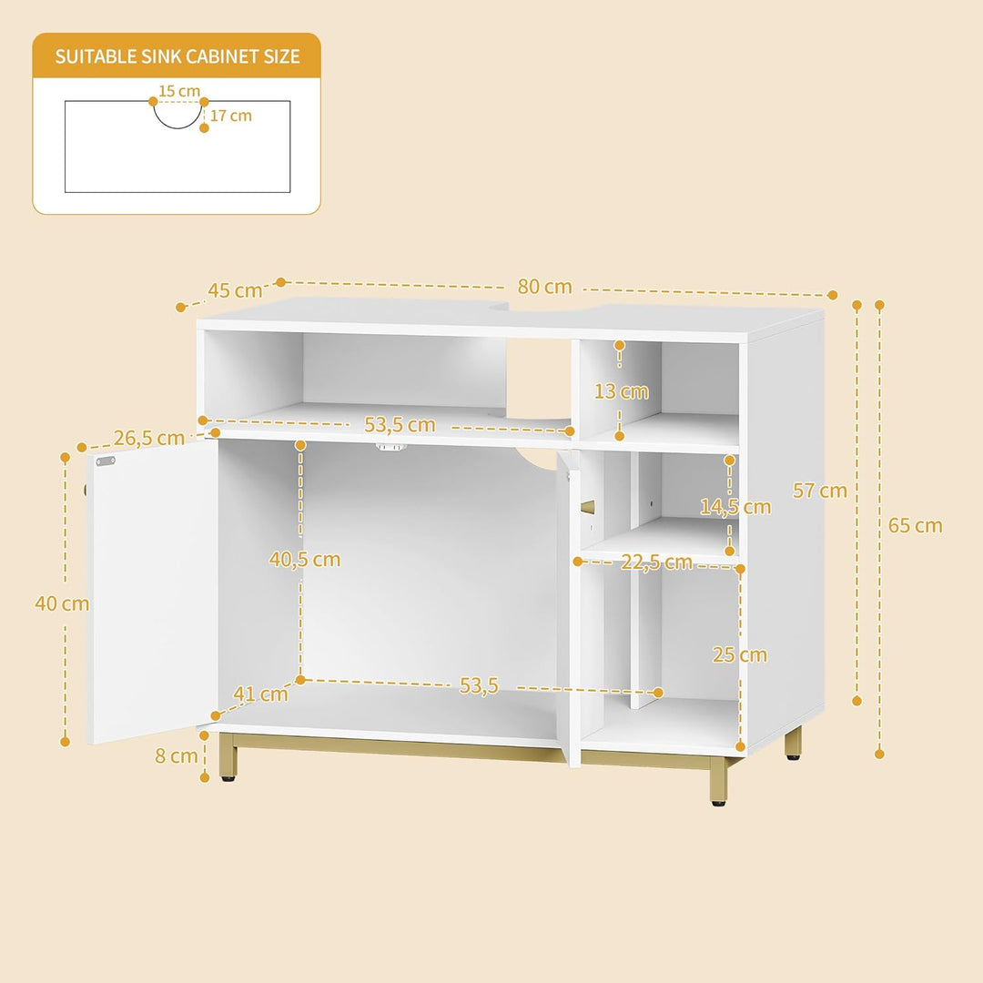 Hzuaneri Katzenschrank, Katzenklo Schrank mit Speicherfunktion, 80 x 45 x 65 cm, Waschbeckenuntersch