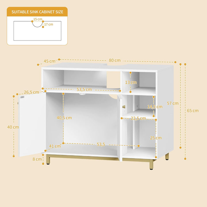 Hzuaneri Katzenschrank, Katzenklo Schrank mit Speicherfunktion, 80 x 45 x 65 cm, Waschbeckenuntersch