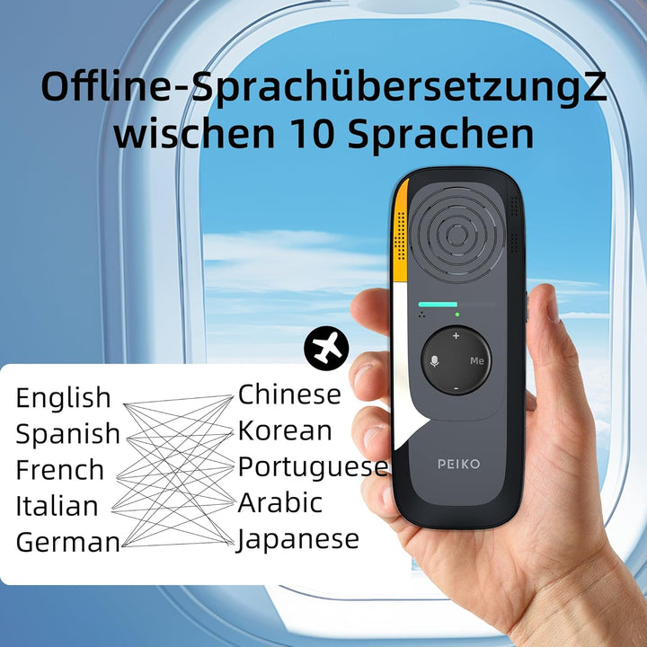 Peiko Sprachübersetzer Gerät – KI-Echtzeit-Übersetzer mit 75 Sprachen & 136 Akzenten, Zwei-Wege-Offl