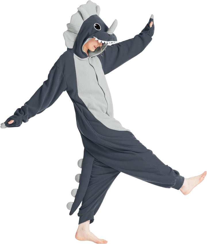 Loiahoer Unisex Erwachsene Triceratops Onesie Kostüm Pyjama Dinosaurier Drache Halloween Cosplay Kos