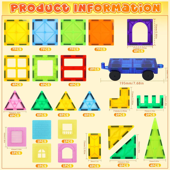 IIRC 100 STK Magnetische Bausteine, Magnetbausteine Kinder, Magnetspiel Set mit 2 Autos, Magnetspiel